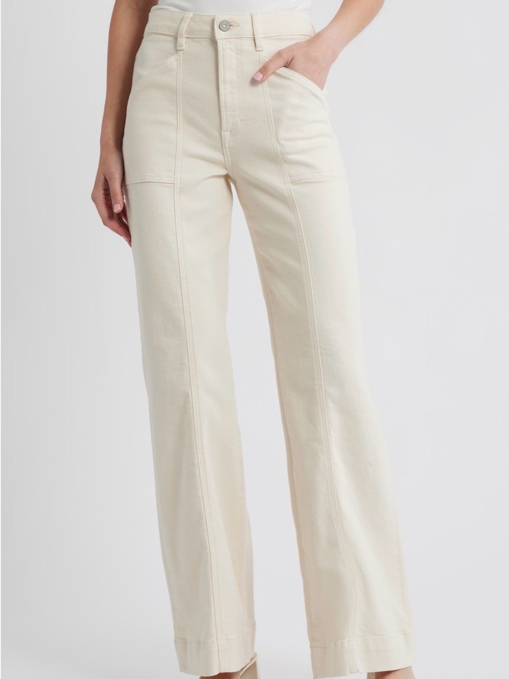 NWOT High-Rise Straight-Leg Jeans in Cream